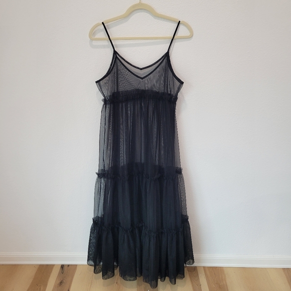SHEIN Dresses & Skirts - NWT Friful Black Sheer Tulle Tiered Maxi Dress Spaghetti Strap Women’s M